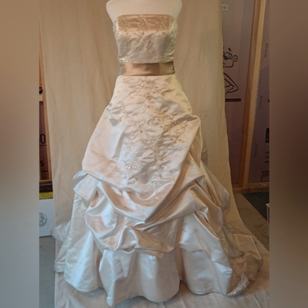 David's Bridal Oleg Cassini Champagne Wedding Dress